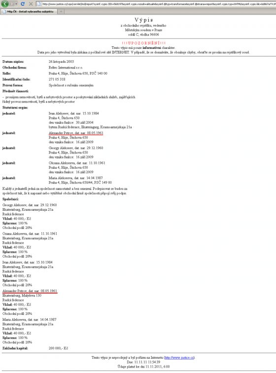 Фрагмент скриншота сайта www.justice.cz