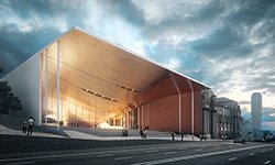 Филармония «копает» под соседний дом. Изображение с официального сайта бюро Zaha Hadid Architects